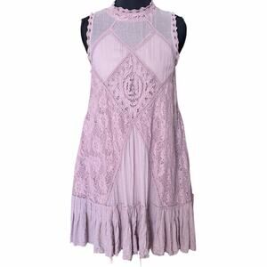 Free People ONE Angel Lace mini Dress elderberry purple cotton sleeveless small